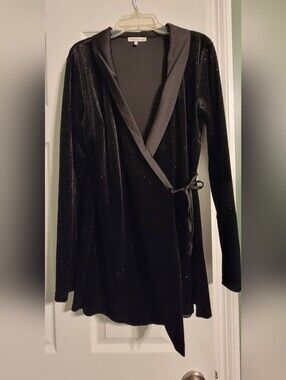 Black Sparkle Wrap Tunic Romper with Satin Trim
